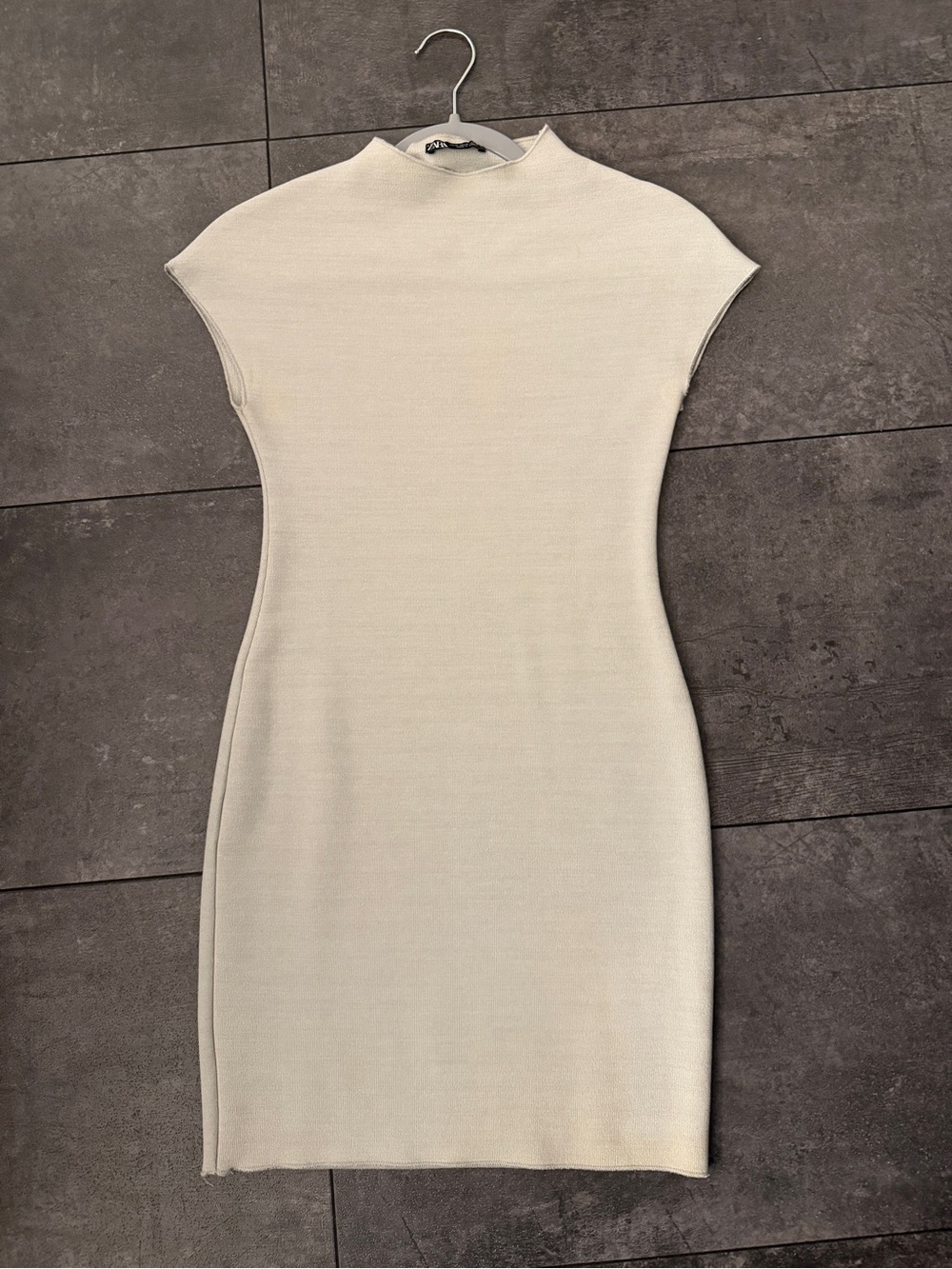 Zara Cream Sleeveless Mock-Neck Midi Knit Dress